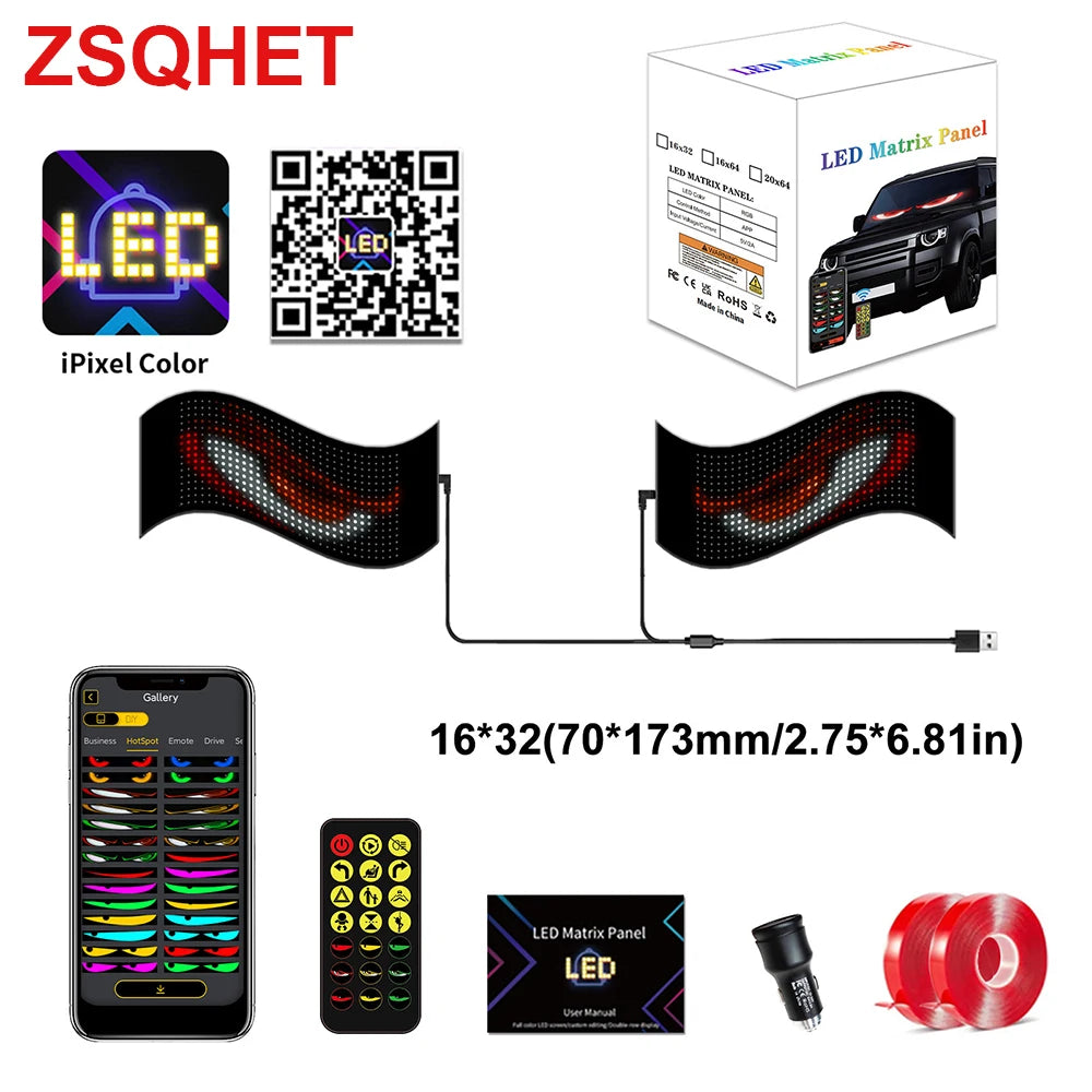 Car/Truck LED Matrix Pixel Panel Light Bluetooth Smart App Control Scrolling Advertising Car Sign Animation with Custom Function