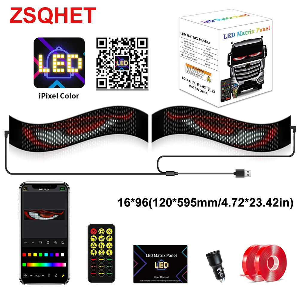 Car/Truck LED Matrix Pixel Panel Light Bluetooth Smart App Control Scrolling Advertising Car Sign Animation with Custom Function