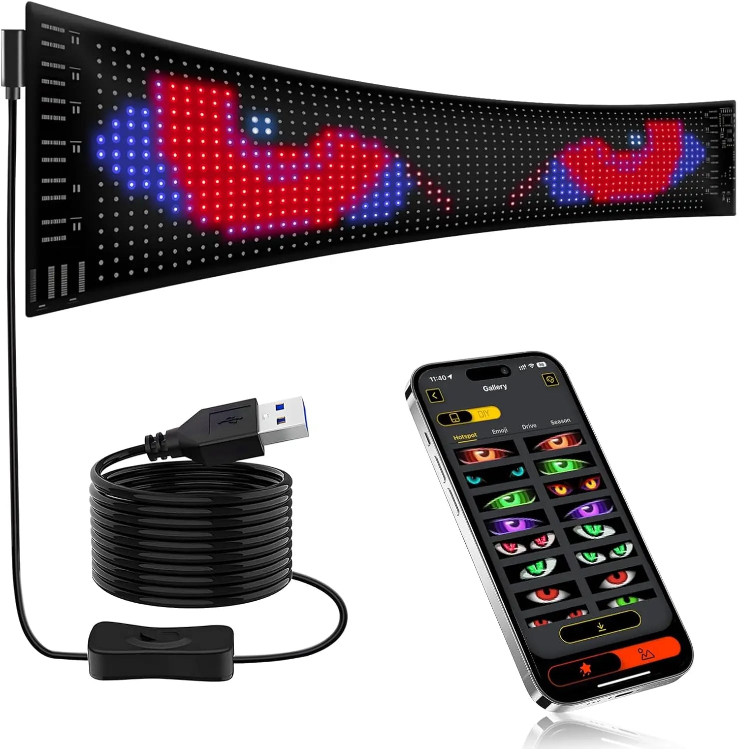 Devil Eye Flexible RGB LED Matrix Panel Programmable Scrolling Text Pattern Display with App Control for Car Event Advertising