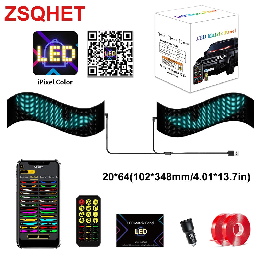 Car/Truck LED Matrix Pixel Panel Light Bluetooth Smart App Control Scrolling Advertising Car Sign Animation with Custom Function