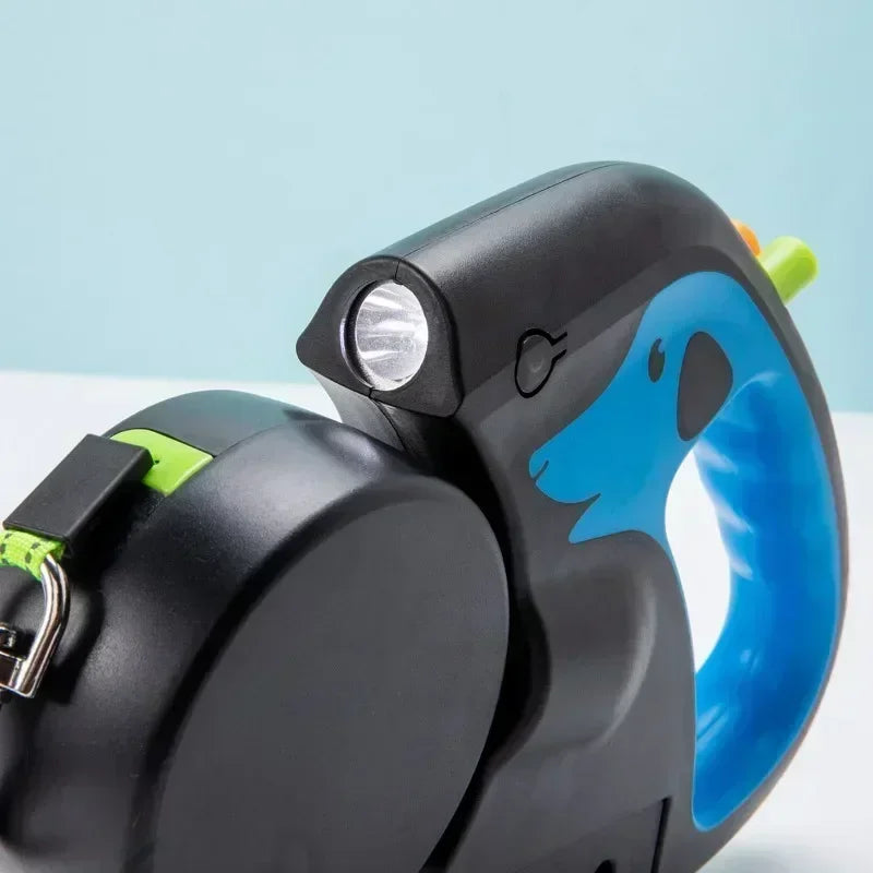 3m Retractable Rotating Pet Leash for 2 Dogs Multifunctional Double Rope Leashes with Flashlight and Poop Bag Box