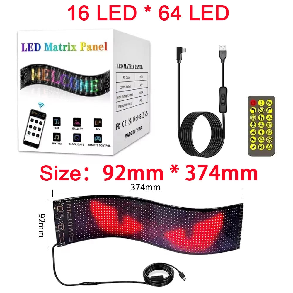 Car/Truck LED Matrix Pixel Panel Light Bluetooth Smart App Control Scrolling Advertising Car Sign Animation with Custom Function