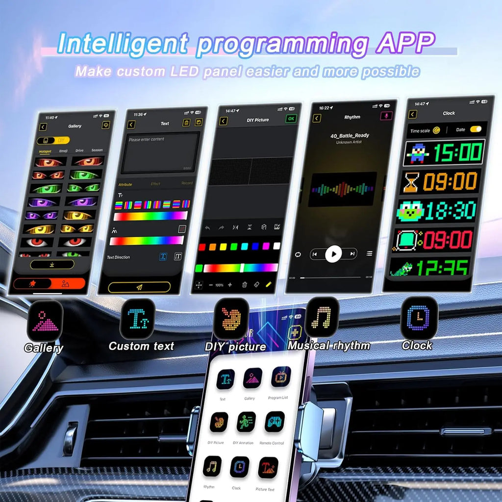 Devil Eye Flexible RGB LED Matrix Panel Programmable Scrolling Text Pattern Display with App Control for Car Event Advertising