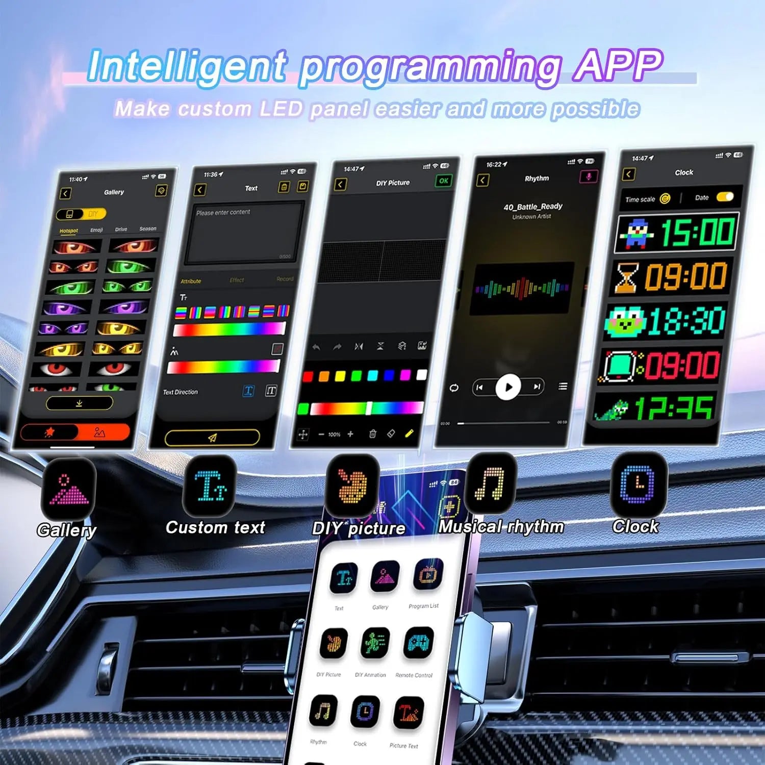 Devil Eye Flexible RGB LED Matrix Panel Programmable Scrolling Text Pattern Display with App Control for Car Event Advertising