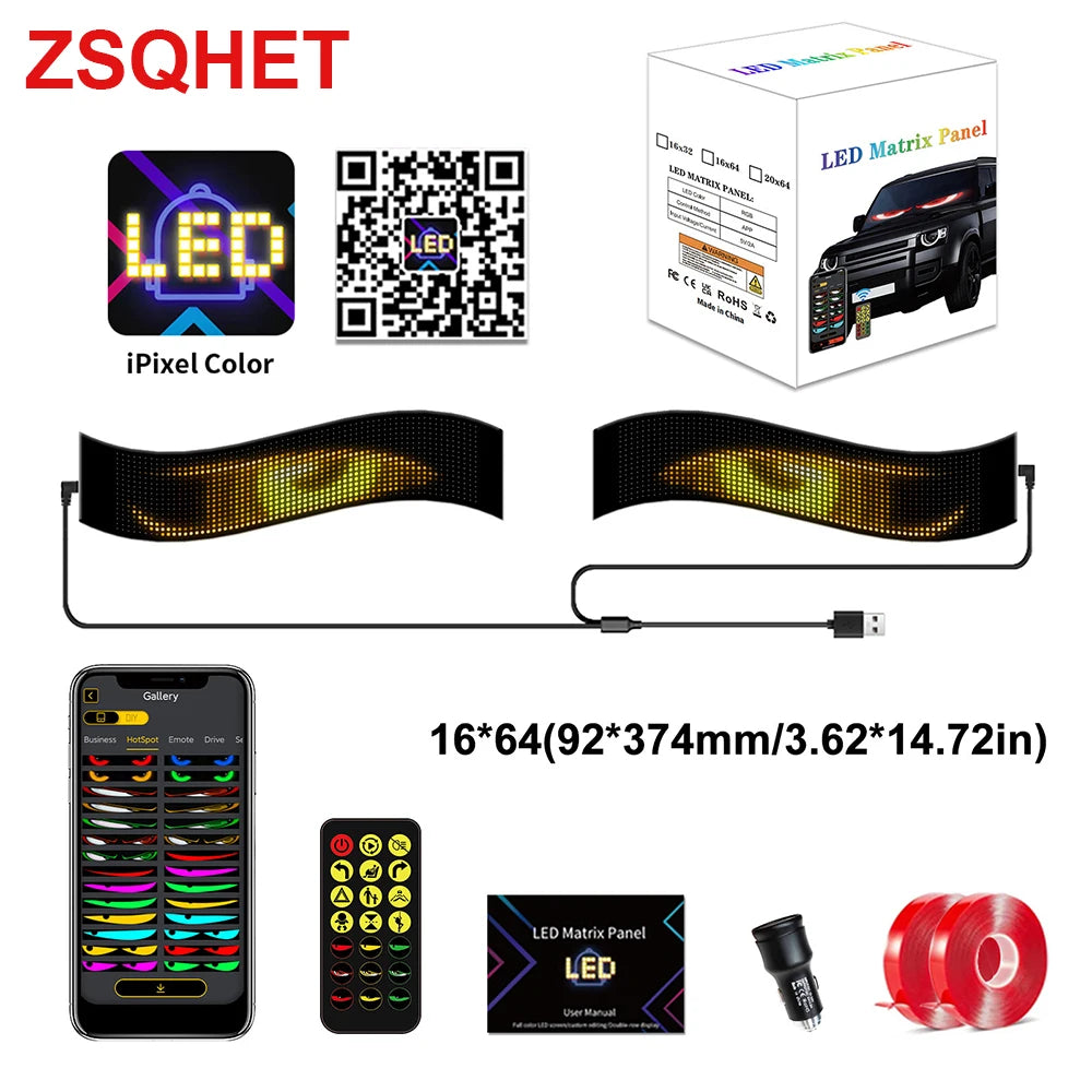 Car/Truck LED Matrix Pixel Panel Light Bluetooth Smart App Control Scrolling Advertising Car Sign Animation with Custom Function