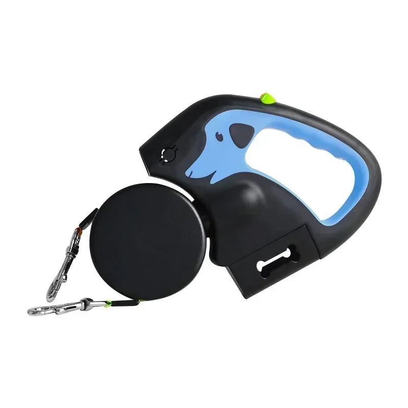 3m Retractable Rotating Pet Leash for 2 Dogs Multifunctional Double Rope Leashes with Flashlight and Poop Bag Box