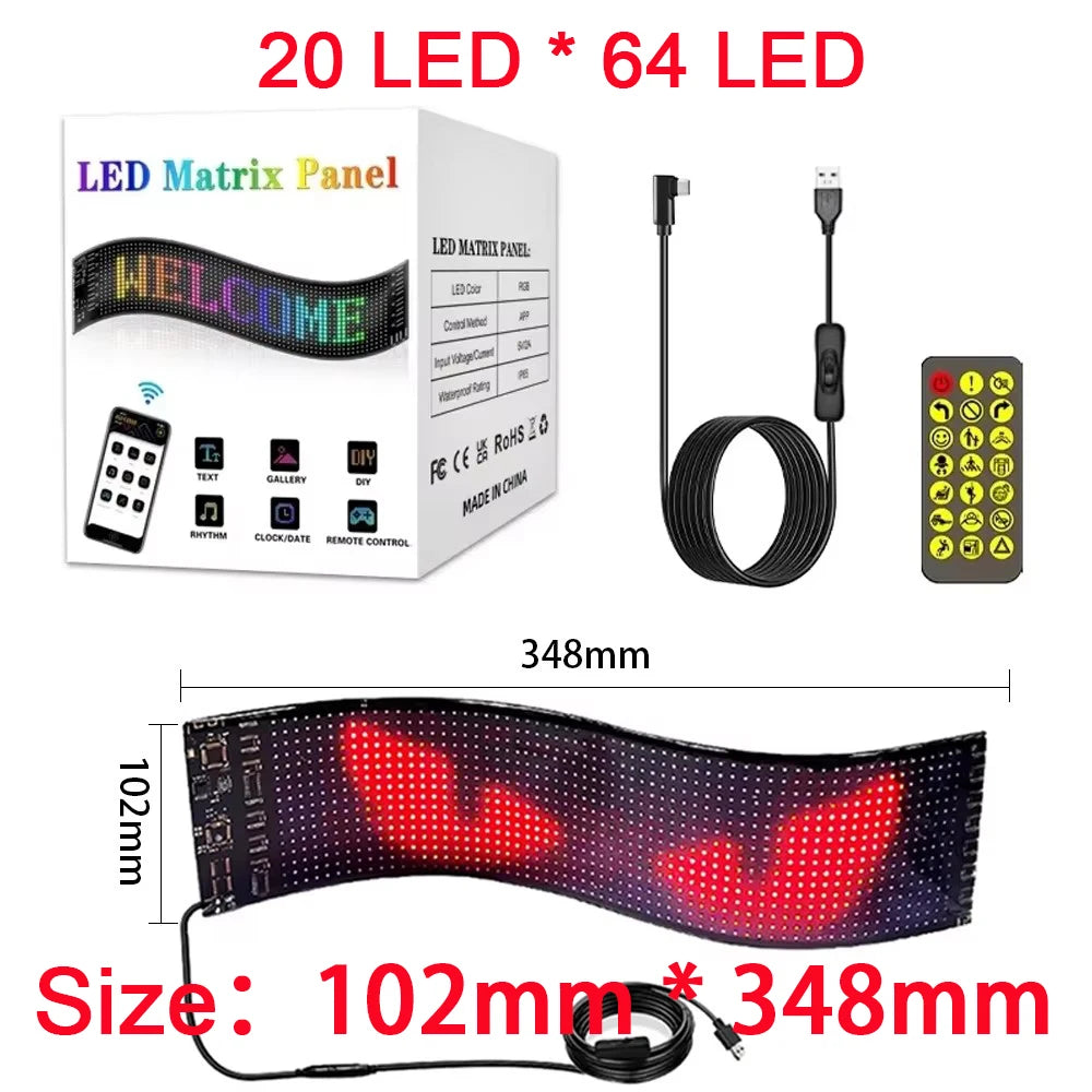 Car/Truck LED Matrix Pixel Panel Light Bluetooth Smart App Control Scrolling Advertising Car Sign Animation with Custom Function